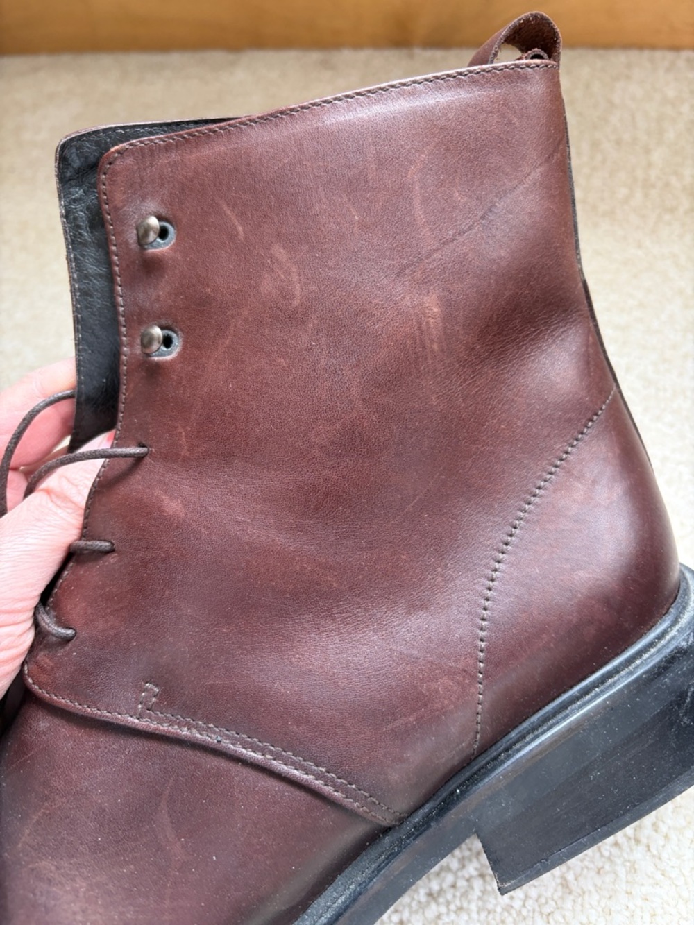 100% Italian Leather Mocha Brown Lace-Up Boots - Picture 8 of 10